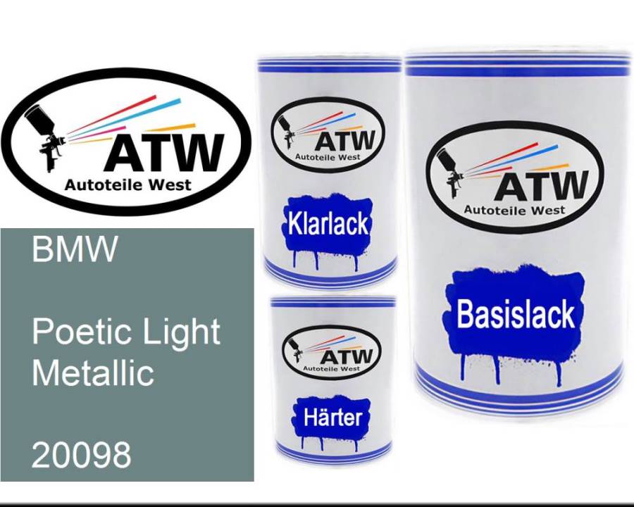 BMW, Poetic Light Metallic, 20098: 500ml Lackdose + 500ml Klarlack + 250ml Härter - Set, von ATW Autoteile West.